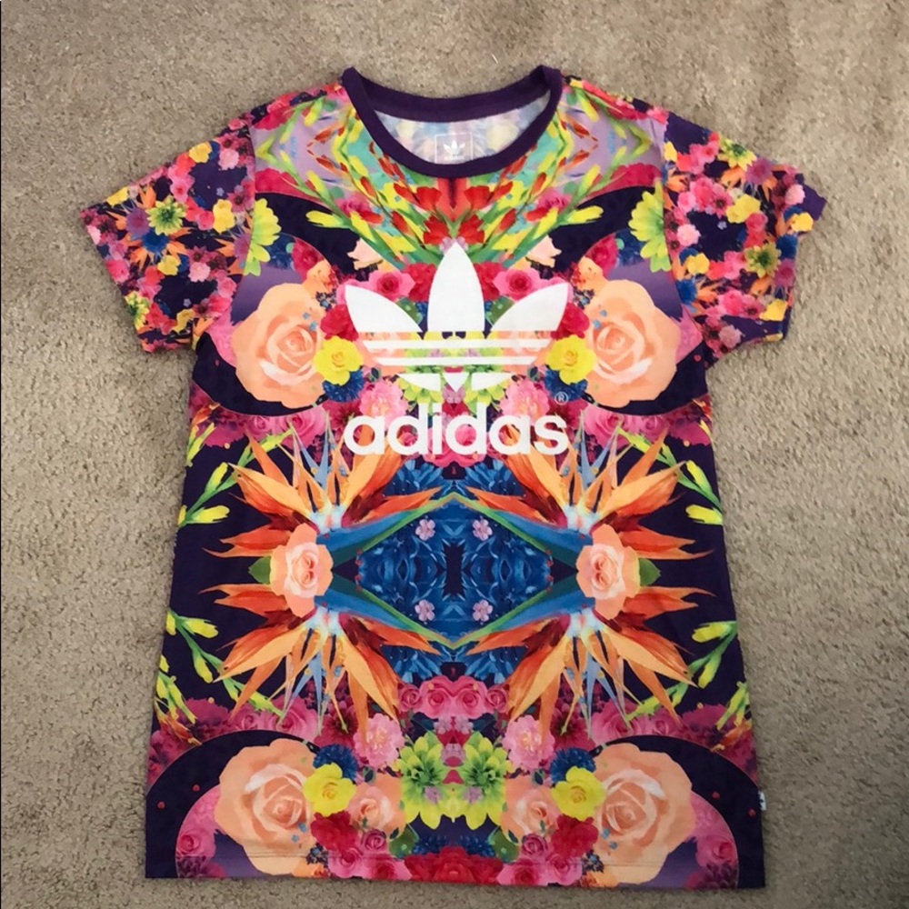 Adidas Multi Colored Floral T-shirt Sz Kids XL
